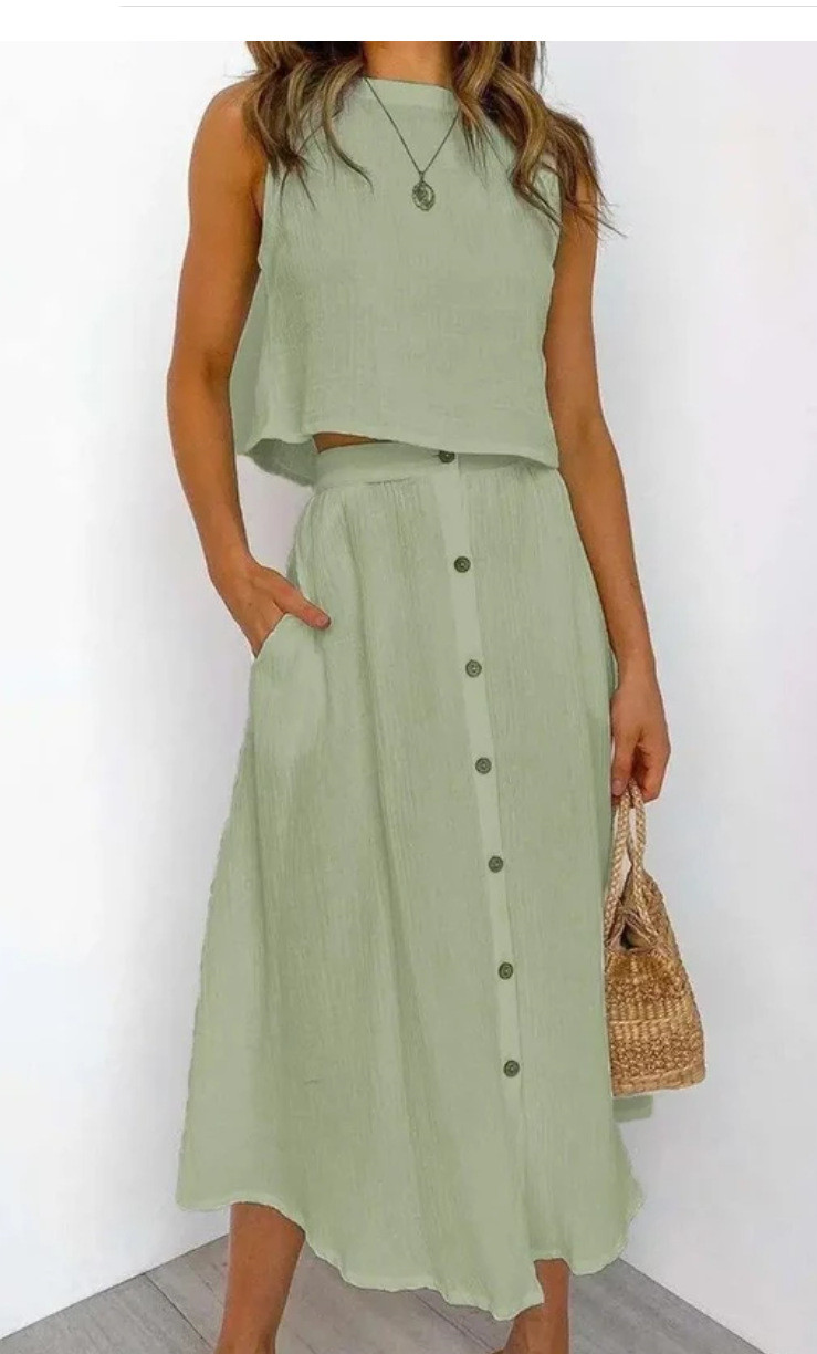 Sleeveless Vest & Maxi skirt Set