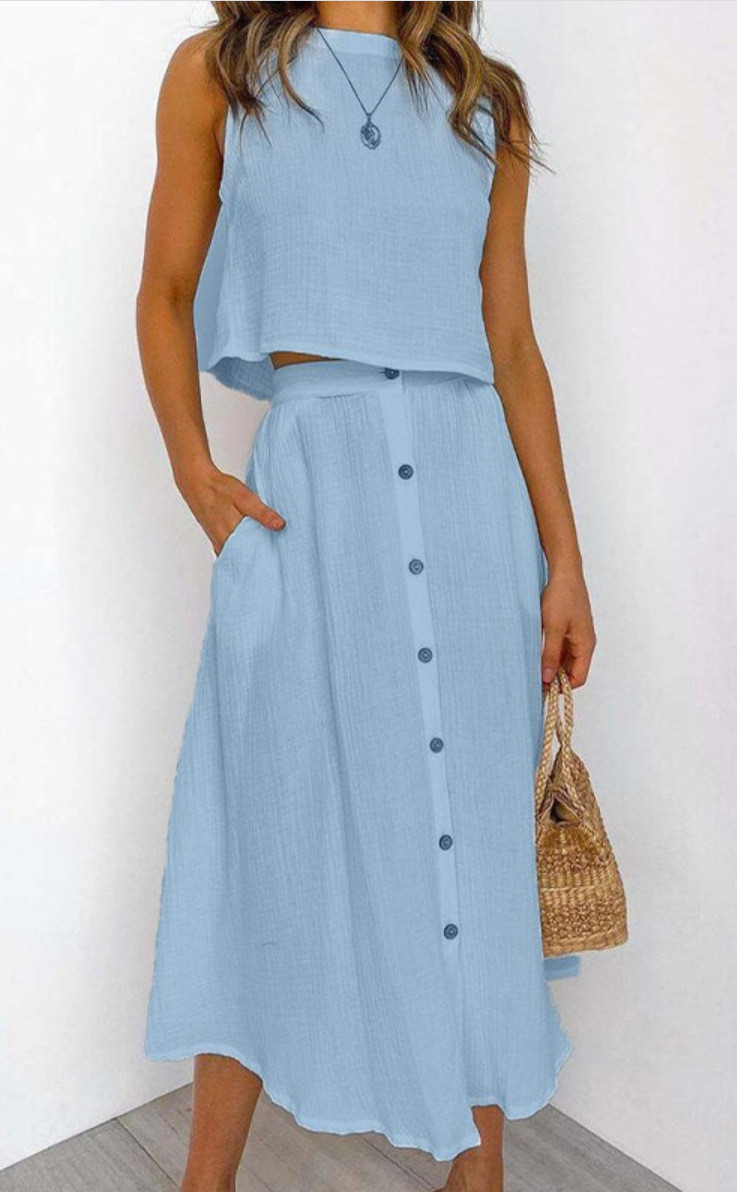 Sleeveless Vest & Maxi skirt Set