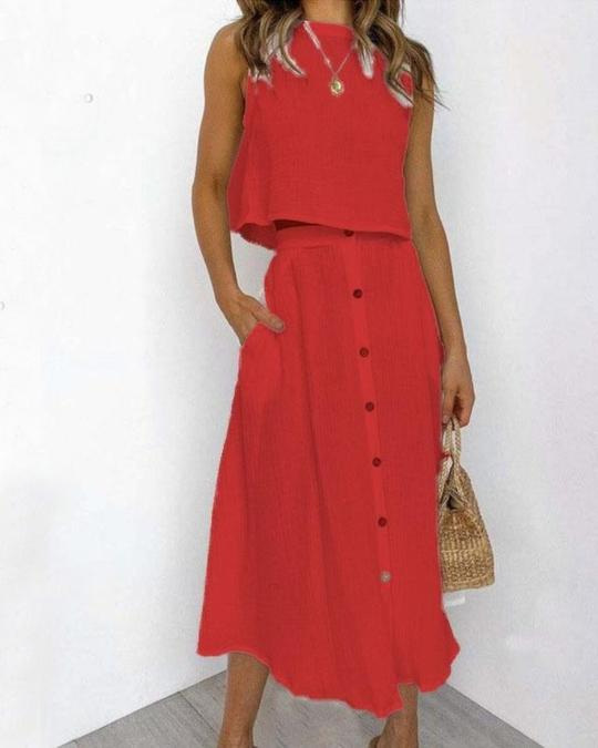Sleeveless Vest & Maxi skirt Set