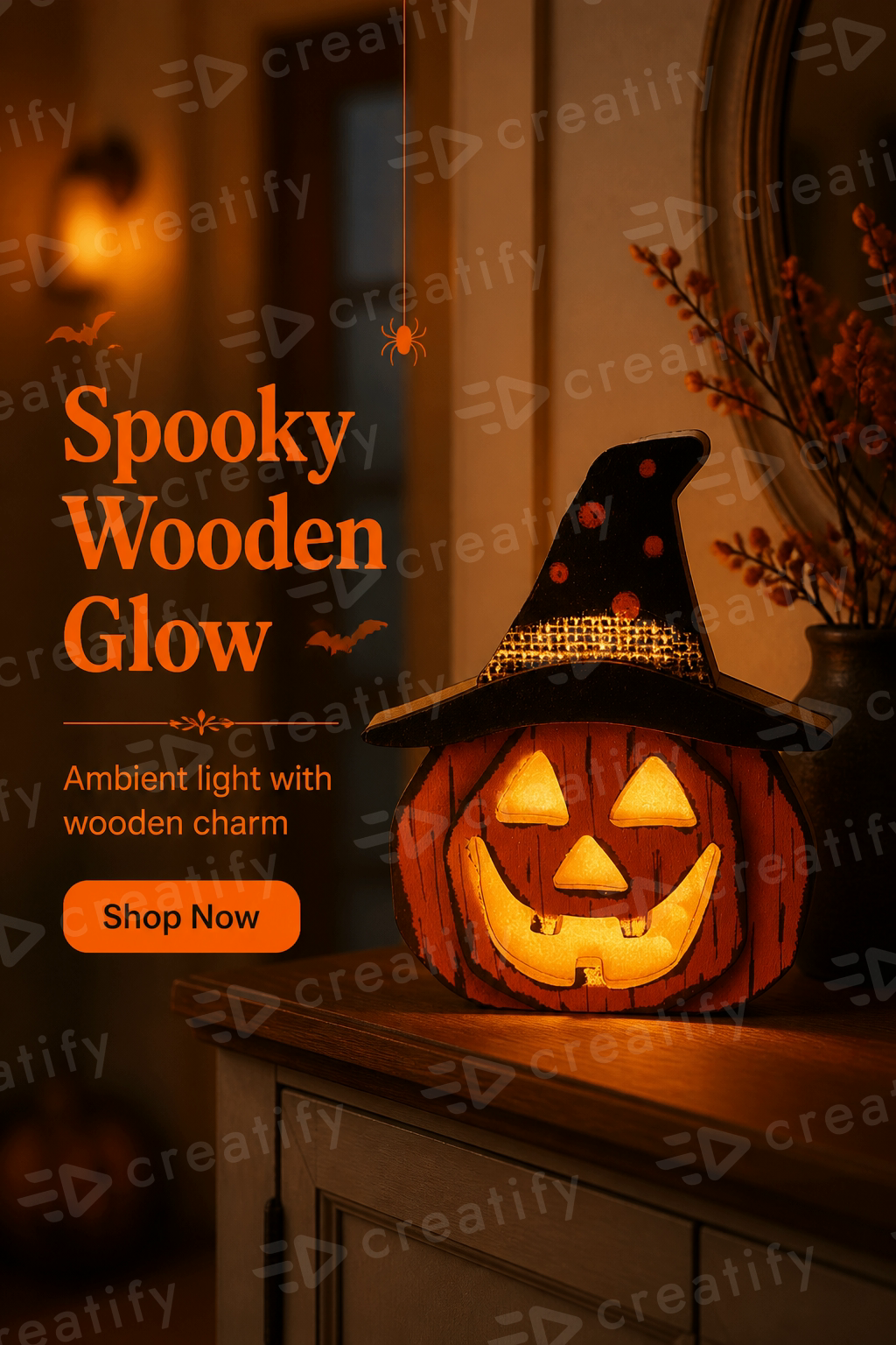 Creative Halloween Wooden Pumpkin Lamp Halloween Decorations