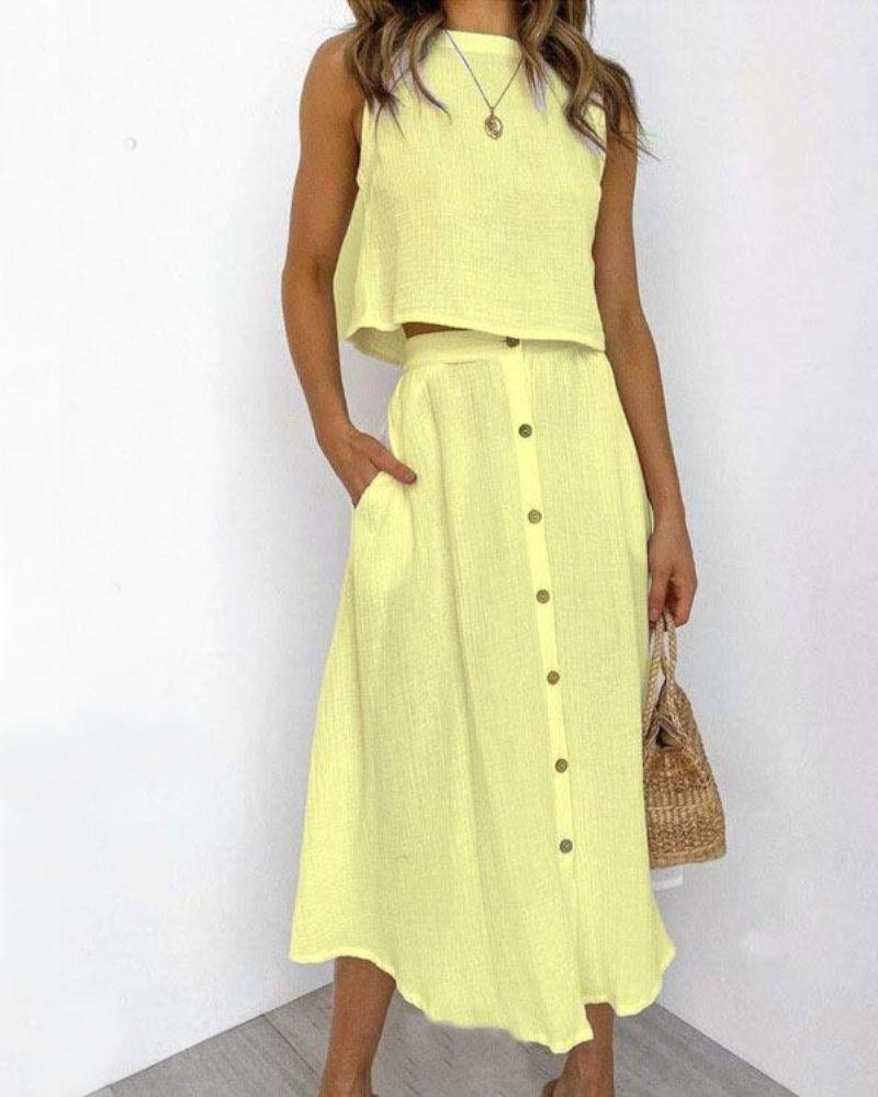 Sleeveless Vest & Maxi skirt Set